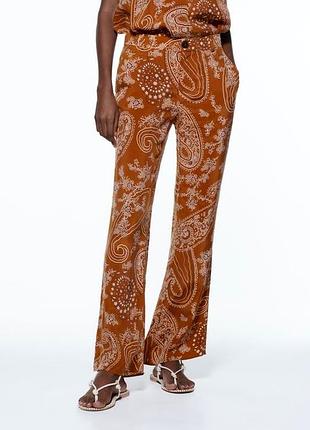 Zara cupro pants m | штани палаццо з принтом пейслі | boho luxury