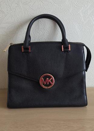Оригинальная кожаная сумка michael kors (черная зернистая кожа) • идеальный размер