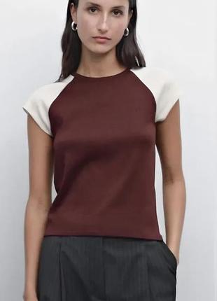 Стильна жіноча бавовняна футболка бордового кольору massimo dutti 💯 оригінал