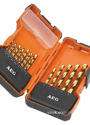 Набір свердл по металу aeg power: ø= 2-10 мм, hss-g tin din338, 19 шт, в футлярі