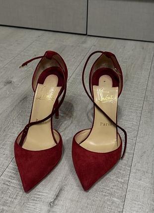 Жіночі туфлі, christian louboutin, розмір 35, червоні, замшеві