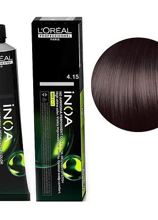 Стійка фарба для волосся l'oreal professionnel paris без аміаку inoa 4.15 шатен попелястий червоне дерево 60 мл