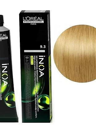 Стійка фарба для волосся l'oreal professionnel paris без аміаку inoa 9.3 дуже світлий блондин золотистий 60 мл