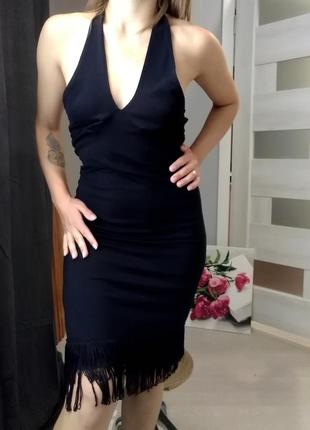 Платье черная приталенная бахрома3 фото
