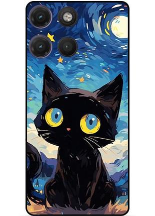 Силіконовий бампер чохол для motorola moto g17 котик ван гог зіркова ніч