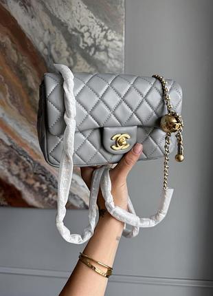 Chanel mini 20 classic flap bag in grey with gold
