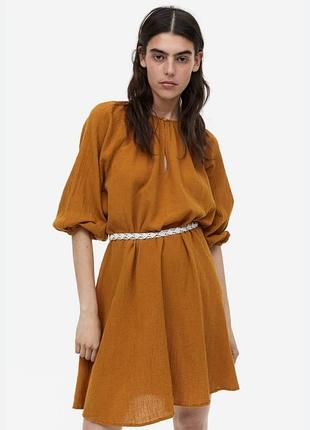 Жата сукня h&m із льном у складі гірчичного кольору розмір xl