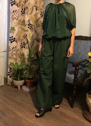 Шелковистая изумрудная блуза zara woman с объемными рукавами, роскошный зеленый топ