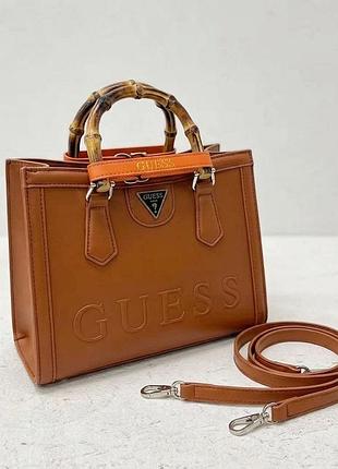 Женская сумка guess с бамбуковыми ручками, сумка гесс, сумка тоут, офисная сумка, сумка через плечо