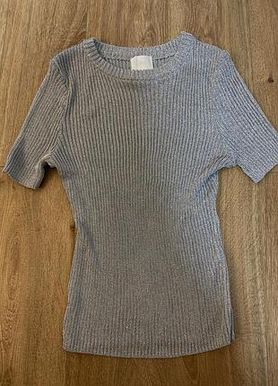 Срібна трикотажна футболка h&m