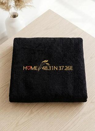 Махровое лицевое полотенце с вышивкой 50*90, черный «home» координаты мирноград , донецкая область