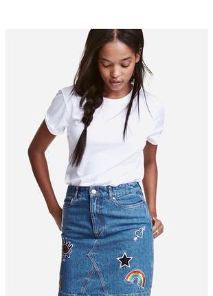 Джинсова спідниця синя з нашивками h&m