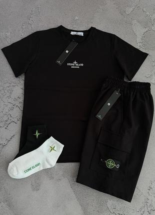 Костюм мужской футболка + шорты stone island archivio black! летний комплект мужская футболка и шорты! материал хлопка! размеры s-xxl!