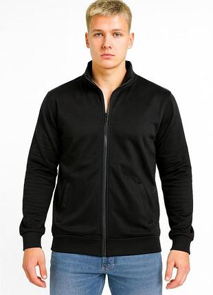 Кофта мужская флисовая essential fleece zip apmi ⬩ на полной молнии ⬩ с воротником-стойкой ⬩ чорна 2xl - 3xl