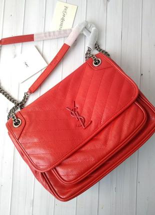 Сумка червона шкіряна жіноча в стилі yves saint laurent ❣️хіт продажів