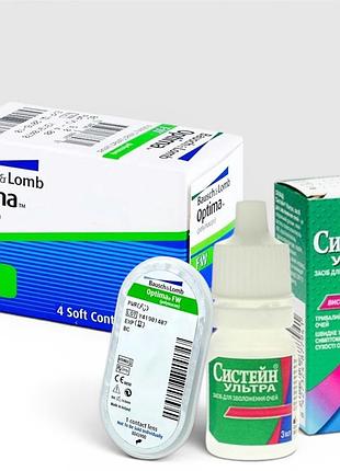 Комплект контактні лінзи для зору гідрогелеві optima fw 8.7 4 шт bausch & lomb + зволожуючі краплі для очей systane ultra до 11.26 -1.25
