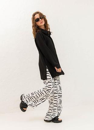 Женский комплект рубашка с брюками l-xl. черный с белым