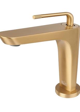 Змішувач для умивальника низький nett dg‑21 золотий матовий