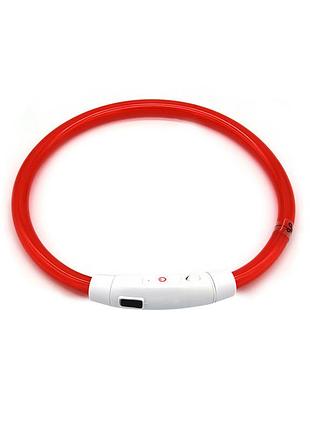 Светодиодный led ошейник l-18 usb светящийся водоотталкивающий для собак и котов red s
