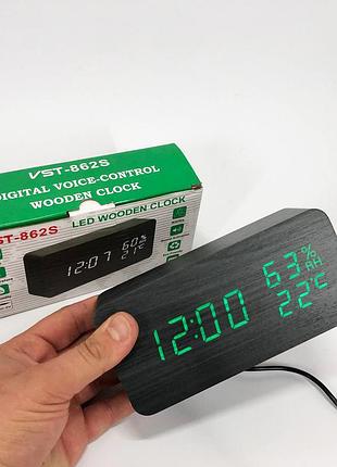 Настільний цифровий годинник з підсвічуванням vst-862s-4, годинник з термометром та вологістю sa-75