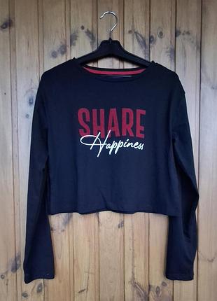 Стильный женский лонгслив #bk active с надписью "share happiness" (стан: новый)