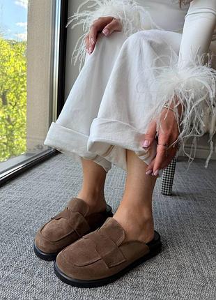 Клоги 12070, р.36,37,38,39, натуральна замша, горіх