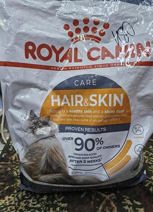 Royal canin hair &amp; skin care для взрослых кошек, разработанная для поддержания здоровья кожи и блеска шерсти. сухой корм роял канин кожа и шерсть