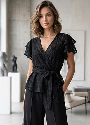 Черная кружевная блуза топ с запíхом, shein