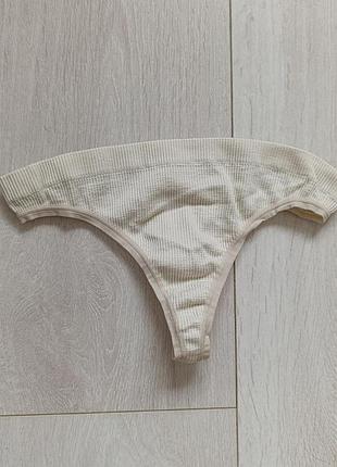 Трусики бежевые стринги в рубчик бикини базовые танга pieces s m 8 10 36 38 44 46