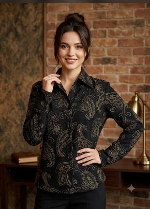 Шовкова чорна сорочка з золотистою вишивкою пейслі, турецький огірок