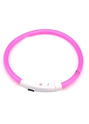 Світлодіодний led нашийник l-18 usb світний водовідштовхувальний для собак і котів pink s