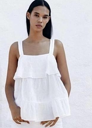 Лляна ярусна блуза блузка майка топ льон zara льняная ярусная блузка топ лён
