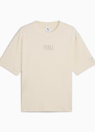 Оригінальна бежева бавовняна футболка puma premium essentials boxy graphic tee unisex / 63206987