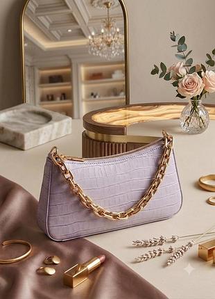 Стильна жіноча сумка багет zara / лілова сумочка зара з ланцюжком