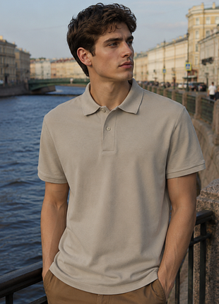 Практичное мужское хлопковое поло бежевого цвета massimo dutti made in turkey, оригинал