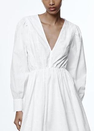 Zara біла жіноча сукня з прошви, 100% бавовна!оригінал