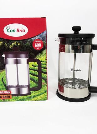 Френч-пресс для кофе к кофеварке con brio cb-6560 600 мл, френч-пресс для кафе домашний xt-34