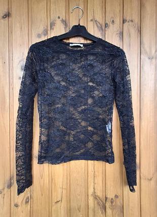 Черный кружевной лонгслив pull &amp; bear | гипюровая кофта.