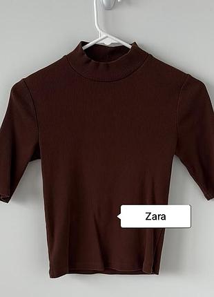 Коричневий топ zara в рубчик шоколадний
