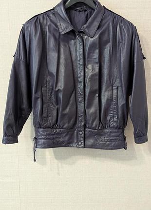 Кожаная куртка oversize летучая мышь натуральная кожа фиолетовый винтаж р.36