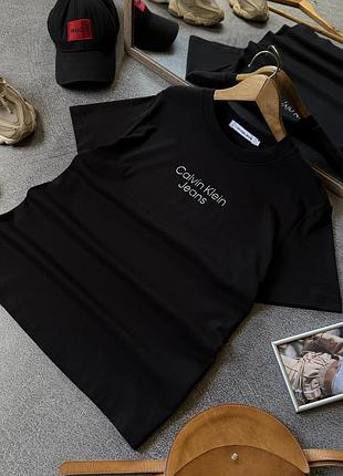 Футболка жіноча calvin klein оригінал кельвін чорна з логотипом надписом бавовняна натуральна щільна якісна xs s m