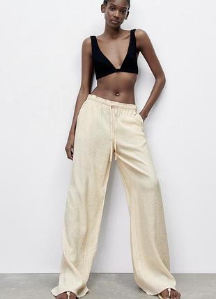 Літні тонкі широкі віскозні штани брюки жатка zara широкие брюки палаццо с фактурной ткани из вискозы