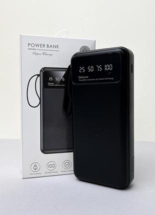Power bank super з кабелем usb+micro+type-c+lightning (20000mah) чорний