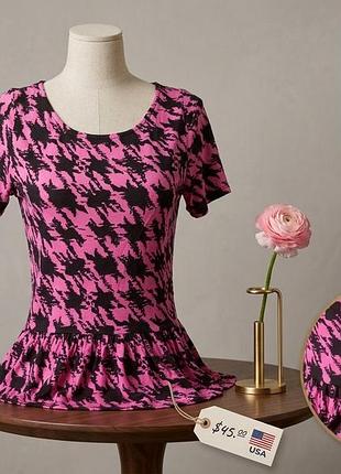 🌸 стильна рожева блуза з баскою та вирізами (made in usa)