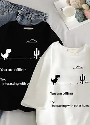 Футболка оверсайз з динозавром "you are offline"
