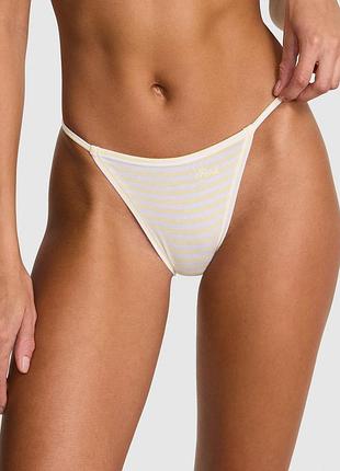 Жіночі трусики victoria's secret (34312955164484) cotton string bikini xs білі (в жовту смужку)