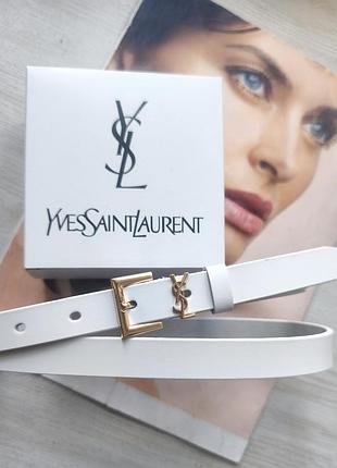 Женский узкий белый ремень кожаный yves saint laurent пряжка золото
