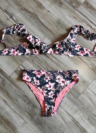 Раздельный купальник primark l-xl (верх eur 42) и l (плавки eur 40), тропический принт