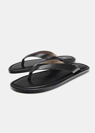 Шкіряні чорні шльопанці жіночі zara new
