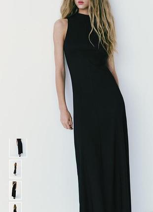 Длинное черное платье с расклешенным подолом от zara